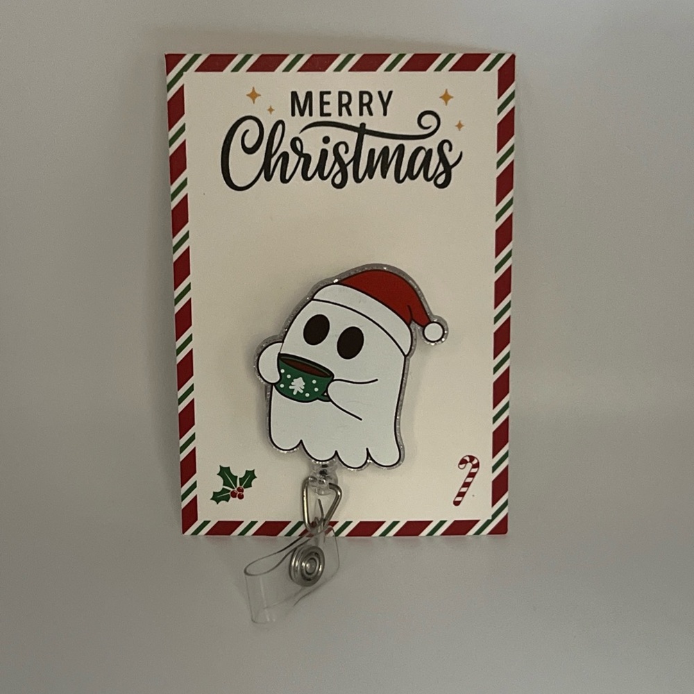 Christmas Ghost Badge Reel — White & Red Holiday Design